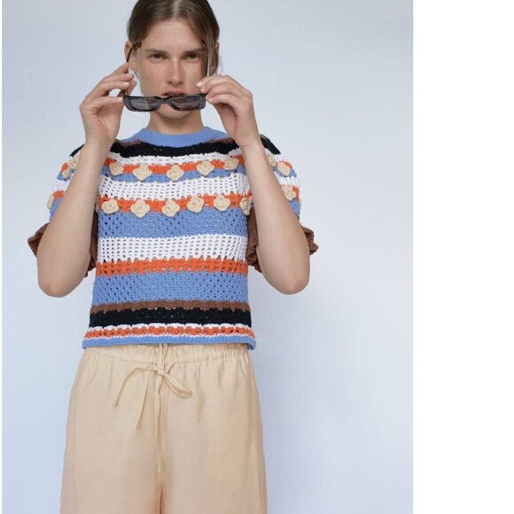 Zara TRF woman floral knit sweater Size M NEW WITH TAG! - Picture 3 of 10